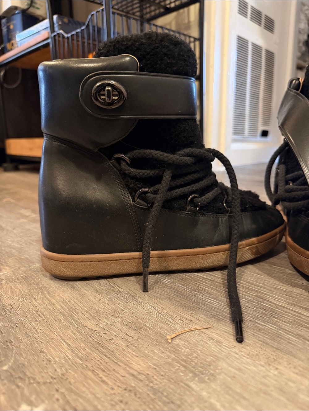 Coach Black Wedge Lace-Up Sneakers with Tan Sole